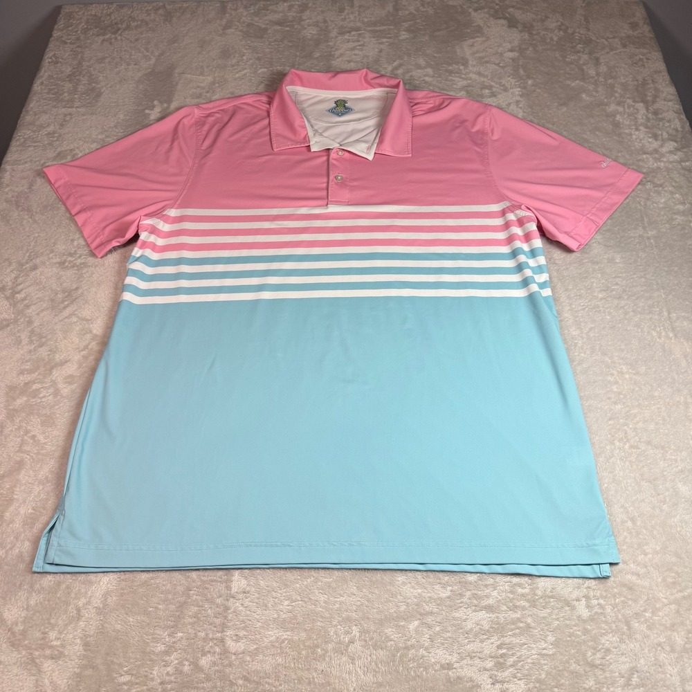 Chubbies Mens 2XL Pink Blue Striped Performance Polo Shirt Golf Stretch